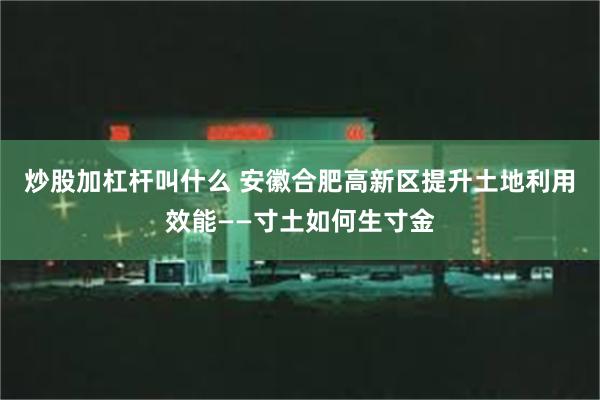 炒股加杠杆叫什么 安徽合肥高新区提升土地利用效能——寸土如何生寸金